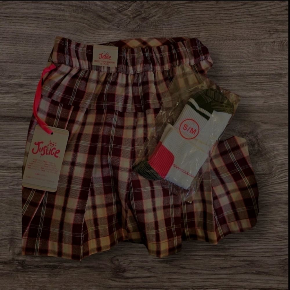 Justice Plaid Skirt with Socks Set